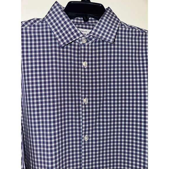 Mizzen + Main Leeward Shirt Mens M Medium Standard Fit Blue Pink Plaid Performan - Picture 3 of 7